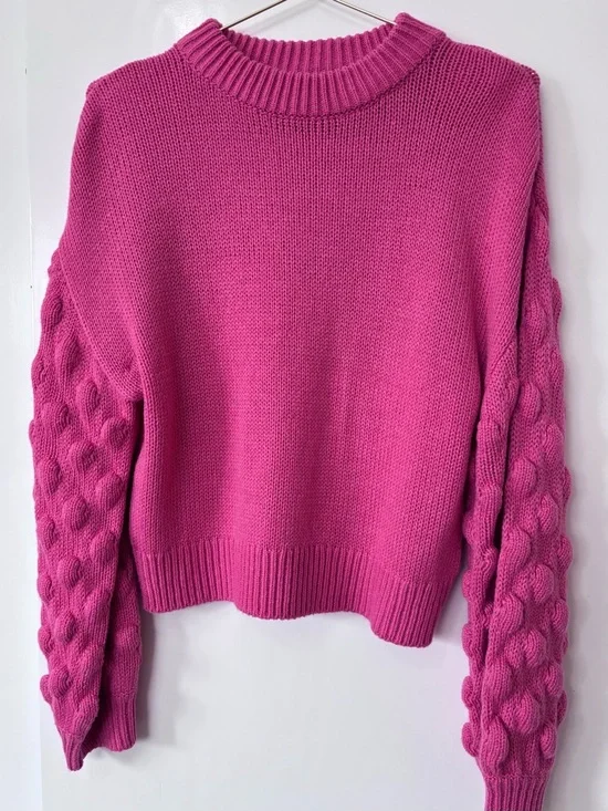 Divided| H&M| Barbie Pink Balloon-Sleeve Cozy Crewneck Sweater Sz S - Picture 2 of 6